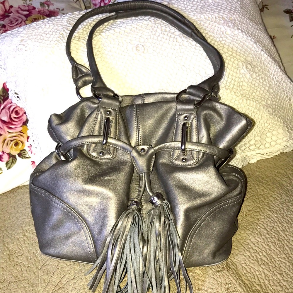 Beautiful B. Makowsky Pewter all leather shoulder purse